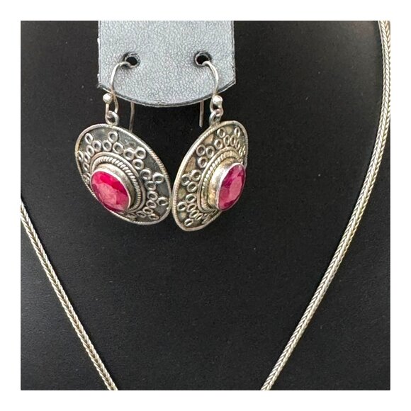 Samuel Benham BJC Sterling Silver Ruby Red Jewelry Set Necklace Bracelet Earring - Picture 9 of 15